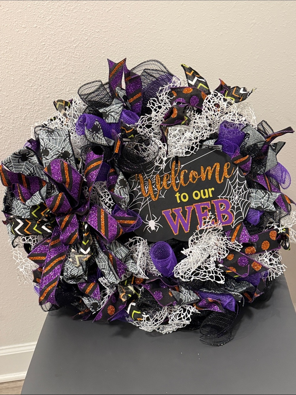Welcome To Our Web Halloween Wreath 💜🖤🧡